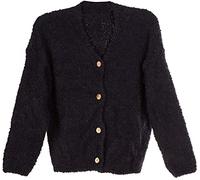 styleBREAKER Chaqueta de Punto Boucle para Mujer con Botones en la Parte Delantera, Color sólido, Chaqueta de Punto Bouclé, Talla única 08010081, Color:Azul Oscuro