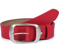 styleBREAKER cinturón de cuero auténtico monocolor con superficie brillante y hebilla grande, acortable, unisex 03010104, color:Rojo, Talla:80cm