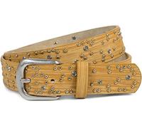 styleBREAKER cinturón de mujer con remaches de estrellas y estrás, superficie en óptica de pinceladas, cinturón de remaches «vintage», acortable 03010096, tamaño:85cm, color:Mostaza