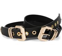 styleBREAKER Cinturón de señora con doble hebilla dorada y remaches en forma de agujero, cinturón B-Low, cinturón de cintura, acortable 03010121, color:Negro, Talla:100cm
