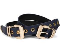 styleBREAKER Cinturón de señora con doble hebilla dorada y remaches en forma de agujero, cinturón B-Low, cinturón de cintura, acortable 03010121, color:Azul oscuro, Talla:95cm