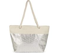 styleBREAKER Damas XXL Gran bolso de playa con patrón metálico infinito y cremallera, bolso de hombro, comprador 02012347, color:Beige-Plata