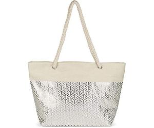 styleBREAKER Damas XXL Gran bolso de playa con patrón metálico infinito y cremallera, bolso de hombro, comprador 02012347, color:Beige-Plata