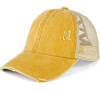 styleBREAKER Gorra de béisbol para Mujer con Acabado Lavado Desgastado, Panel de Malla, Ajustable, para coleta Alta, Ideal para Verano y Ocio, Amarillo