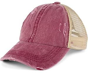 styleBREAKER Gorra de béisbol para Mujer con Acabado Lavado Desgastado, Panel de Malla, Ajustable, para coleta Alta, Ideal para Verano y Ocio, Vino Tinto