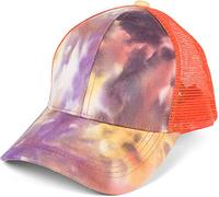 styleBREAKER Gorra de béisbol para Mujer con coleta en Estilo Batik y Panel de Malla, Ajustable con Cierre de Cierre autoadherente, Talla única para Adultos y Adolescentes, Violeta-Rosa-Naranja