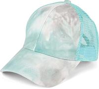 styleBREAKER Gorra de béisbol para Mujer con coleta en Estilo Batik y Panel de Malla, Ajustable con Cierre de Cierre autoadherente, Talla única para Adultos y Adolescentes, Gris-Turquesa