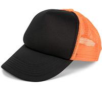 styleBREAKER Gorra de Camionero Unisex de 5 Paneles con Malla Transpirable, Cierre Ajustable con Clic, diseño Ligero y ventilado para Hombres y Mujeres, Negro-Naranja neón