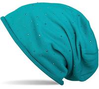 styleBREAKER Gorro Beanie clásico con Aplicaciones de Remaches de estrás y Borde Enrollado, cálido, Unisex 04024024, Color:Turquesa-Azul