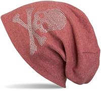 styleBREAKER Gorro Beanie clásico con Calavera con Aplicaciones de estrás, Unisex 04024034, Color:Granate Jaspeado, Material:cálido