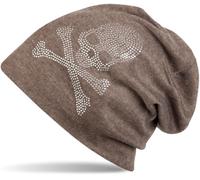 styleBREAKER Gorro Beanie clásico con Calavera con Aplicaciones de estrás, Unisex 04024034, Color:Marrón Jaspeado, Material:cálido