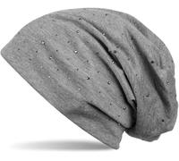 styleBREAKER Gorro Beanie clásico con Elegantes Aplicaciones de Remaches de estrás, Unisex 04024037, Color:Gris