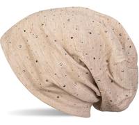 styleBREAKER Gorro Beanie clásico con Elegantes Aplicaciones de Remaches de estrás, Unisex 04024037, Color:Beige Jaspeado