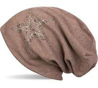 styleBREAKER Gorro Beanie con Estrellas Strass y Piedras Preciosas en Tonos Plata-Antracita, Gorro Slouch Beanie Largo, Unisex 04024087