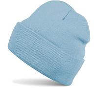 styleBREAKER Gorro Beanie Unisex Liso, Gorro de Punto Fino de Invierno con Vuelta Ancha, Beanie elástico Mujer y Hombre, Azul Claro