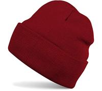styleBREAKER Gorro Beanie Unisex Liso, Gorro de Punto Fino de Invierno con Vuelta Ancha, Beanie elástico Mujer y Hombre, Burdeos-Rojo