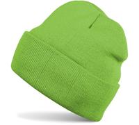 styleBREAKER Gorro Beanie Unisex Liso, Gorro de Punto Fino de Invierno con Vuelta Ancha, Beanie elástico Mujer y Hombre, Verde Lima