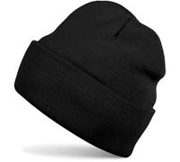 styleBREAKER Gorro Beanie Unisex Liso, Gorro de Punto Fino de Invierno con Vuelta Ancha, Beanie elástico Mujer y Hombre, Negro
