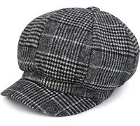 styleBREAKER Gorro de Mujer Estilo Bakerboy con patrón de Cuadros Glencheck, Gorra de Globo, Newsboy Cap, Gorra de Conductor 04023060, Color:Negro-Blanco