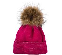 styleBREAKER Gorro de Punto de Mujer Monocolor con Lentejuelas y Forro Polar, Gorro de Invierno de Piel, Gorro de Punto 04024210, Color:Pink