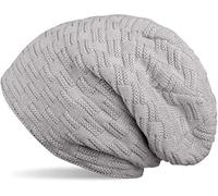 styleBREAKER Gorro Longbeanie de Punto Fino con diseño Trenzado y cálido Forro Polar Interior | Gorro de Punto de Invierno Unisex elástico Suave cómodo cálido, Gris-Claro