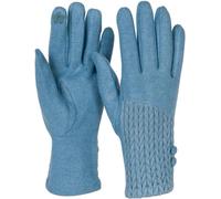 styleBREAKER Guantes táctiles de mujer Monocolor con dibujo de cable y botones, guantes cálidos para los dedos, invierno 09010041, color:Azul claro