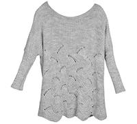 styleBREAKER Jersey de Punto Sobredimensionado de Mujer con Motivo Calado y Manga Larga, Cuello Barca, Poncho, Talla única 08010066, Color:Gris-Claro