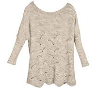 styleBREAKER Jersey de Punto Sobredimensionado de Mujer con Motivo Calado y Manga Larga, Cuello Barca, Poncho, Talla única 08010066, Color:Beige