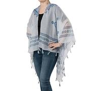 styleBREAKER Ligero Poncho de Verano con Motivo étnico, borlas, Playa, Estilo Boho, señora 08010022, Color:Gris Claro