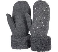 styleBREAKER Manoplas de invierno cálido con diamantes de imitación y perlas, guantes, vellón térmico, guantes de punto 09010039, color:Gris