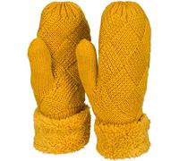 styleBREAKER Manoplas de punto de invierno para damas, guantes con patrón de diamantes, termo polar, guantes de punto 09010031, color:Curry