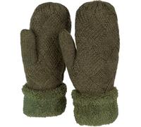 styleBREAKER Manoplas de punto de invierno para damas, guantes con patrón de diamantes, termo polar, guantes de punto 09010031, color:Verde oliva