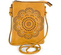 styleBREAKER Mini Bolso de hombro de las señoras con las flores patrón de corte y diamantes de imitación, bolsa de hombro, bolso 02012367, color:Mostaza