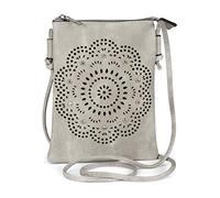 styleBREAKER Mini Bolso de hombro de las señoras con las flores patrón de corte y diamantes de imitación, bolsa de hombro, bolso 02012367, color:Gris-claro
