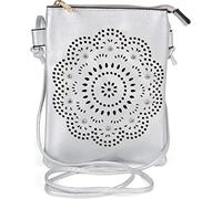 styleBREAKER Mini Bolso de hombro de las señoras con las flores patrón de corte y diamantes de imitación, bolsa de hombro, bolso 02012367, color:Plata