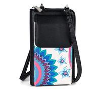 styleBREAKER Mini bolso de hombro para señoras con estampado floral étnico, compartimento para el teléfono móvil, protección RFID, bolso cruzado 02012378, color:Blanco-Azul-Turquesa