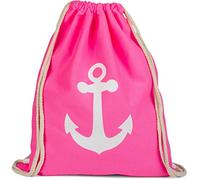 styleBREAKER Mochila saco con estampado de anclas,Fucsia neón/Blanco