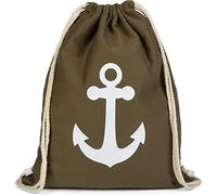 styleBREAKER Mochila saco con estampado de anclas,Olvia/Blanco