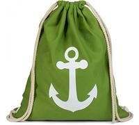 styleBREAKER Mochila saco con estampado de anclas,Verde/Blanco