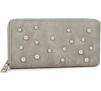 styleBREAKER Monedero de Mujer con Perlas y Cremallera,Gris-Claro | 19x10x2,5 cm, 8 ranuras para tarjetas, 3 compartimentos para billetes, monedero, 2 bolsillos grandes.