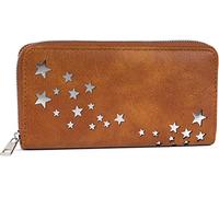 styleBREAKER Monedero Mujer con Estrellas troqueladas | Cartera, cremallera perimetral, 19x10x2,5 cm, 8 ranuras, 3 compartimentos billetes, monedero, 2 bolsillos.