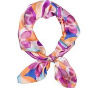styleBREAKER pañuelo de mujer con estampado floral de flores, pañuelo cuadrado, pañuelo cuadrado multicolor con flores, pañuelo para la cabeza 01016235, color:Violeta-Naranja-Azul