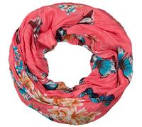styleBREAKER Pañuelo Loop mujer estampado mariposas flores 85x85cm,Coral