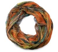 styleBREAKER patrón de la pluma del estilo del batik bufanda tubo de bucle, el desplome y la arruga, sedoso y ligero 01016064, color:naranja