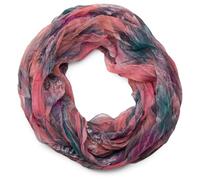styleBREAKER patrón de la pluma del estilo del batik bufanda tubo de bucle, el desplome y la arruga, sedoso y ligero 01016064, color:rosa