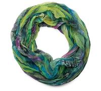 styleBREAKER patrón de la pluma del estilo del batik bufanda tubo de bucle, el desplome y la arruga, sedoso y ligero 01016064, color:verde