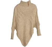 styleBREAKER Poncho de Punto Fino de Mujer con Motivo Trenzado y Mangas, Cuello Chal 08010055, Color:Beige