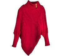 styleBREAKER Poncho de Punto Fino de Mujer con Motivo Trenzado y Mangas, Cuello Chal 08010055, Color:Burdeos-Violeta