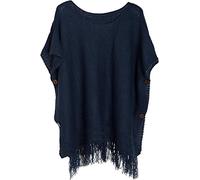 styleBREAKER Poncho de Punto Mujer,Manga Corta, Botones, Azul Medianoche