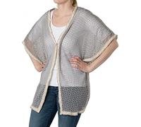 styleBREAKER Poncho en óptica de Ganchillo con Cortes para Las Mangas, Cierre de Gancho, Ribete, Verano, Chaleco, señora 08010024, Color:Gris Claro-Crema
